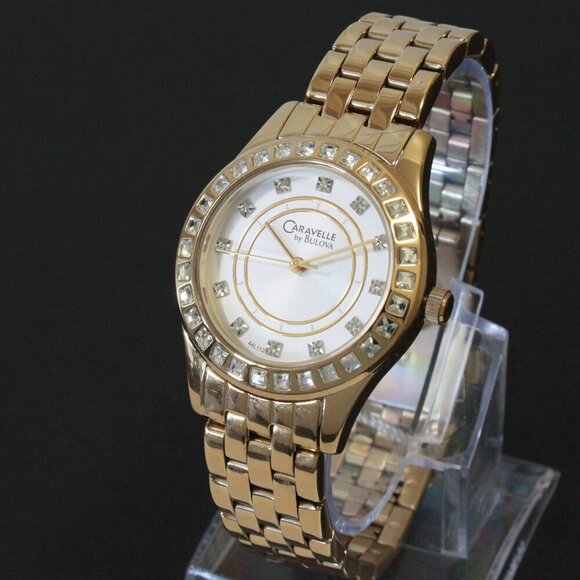 Caravelle Ladies Quartz Watch By Bulova Chrystal Bezel And Indices 32mm - Picture 4 of 13